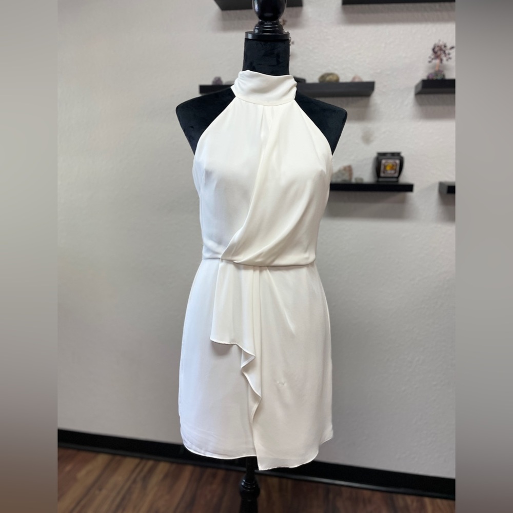 Halston Mock-Neck Mini Dress in Chalk Sz 2